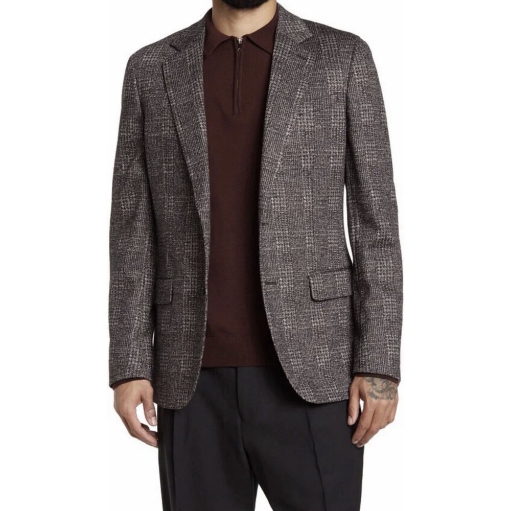 REISS Glow Stand Alone Blazer Sport Coat Men 38R Black Brown Check Wool NWT $520